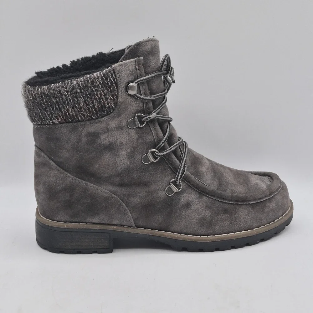 Mukluks Boots Womens Size 9 Gray Faux Suede Ankle Lace Up Faux‎ Fur Winter
